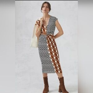 Anthropologie Black and Brown Midi Dress
